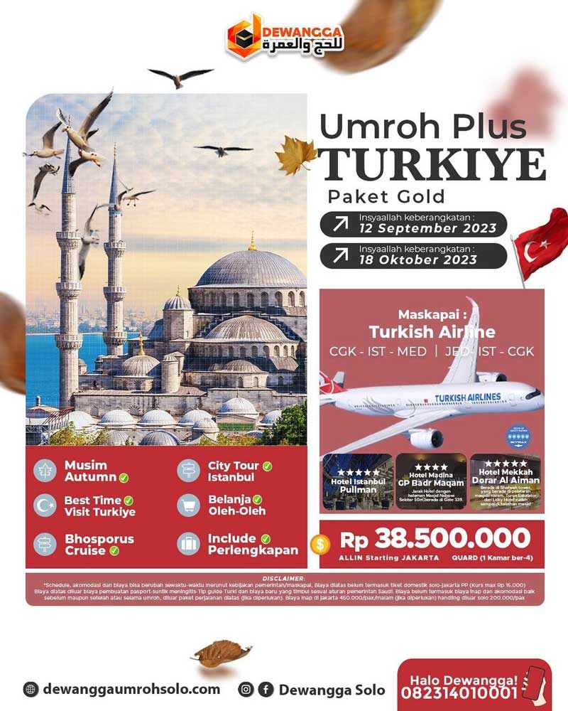 Paket Umroh Solo Plus Turki - Keberangkatan September dan Oktober 2023